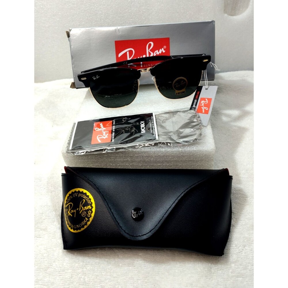 NWT RAY BAN T RB3016F Clubmaster W0365 Black Polarized Sunglasses 55-19-145 3N N